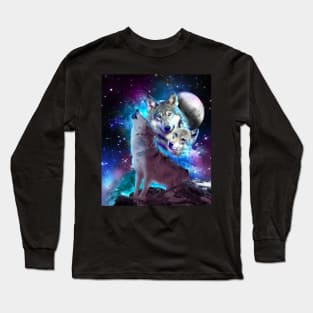 Cosmic Space Wolf Wolves Family Howling At Moon Long Sleeve T-Shirt